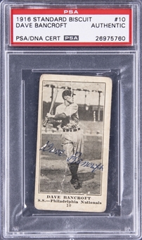 1916 D350-1 Standard Biscuit #10 Dave Bancroft Signed Rookie Card – PSA Authentic, PSA/DNA Certified